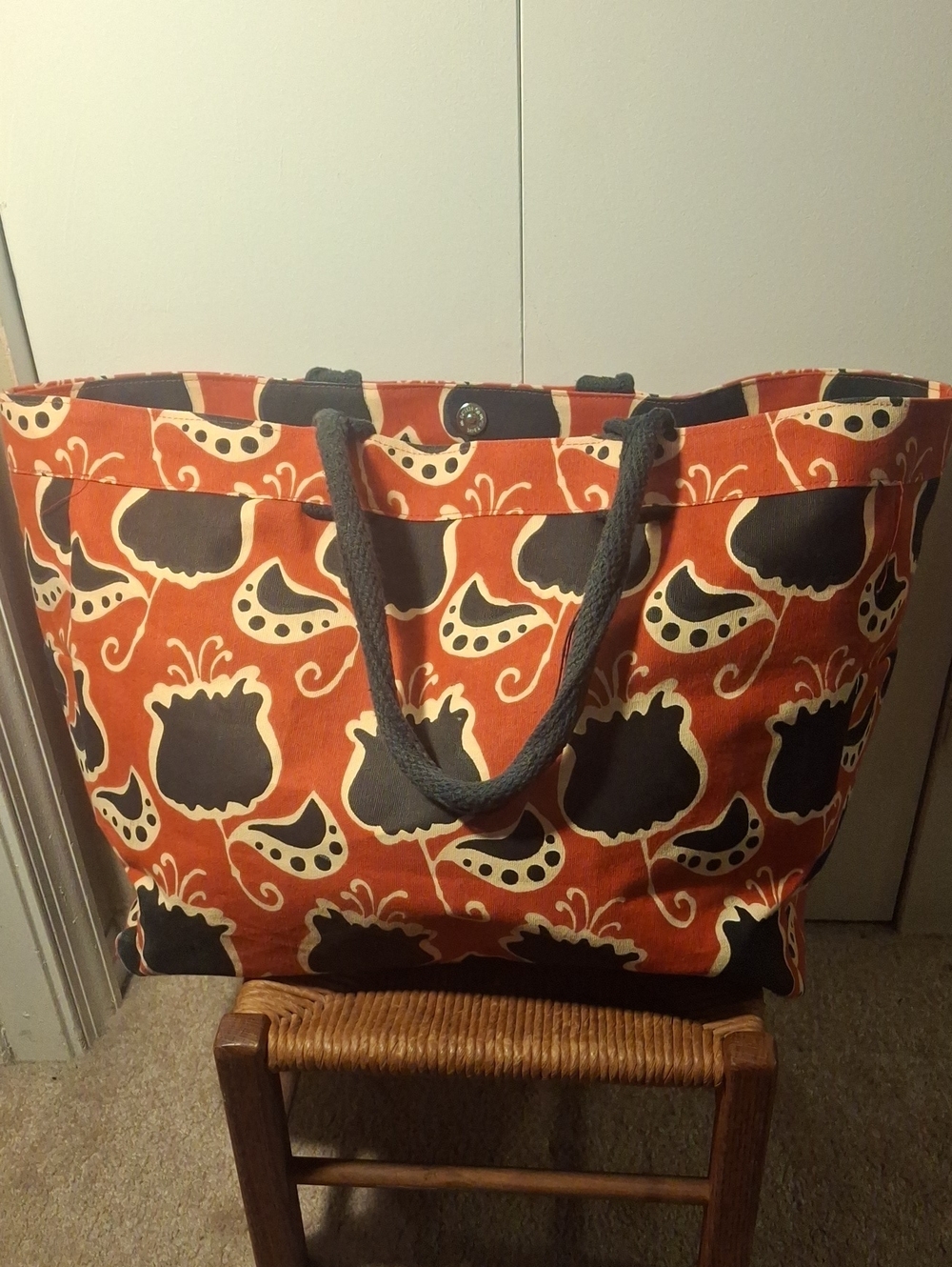 Rock Flower Paper Canvas Tote Bag in Orange and Black Tote